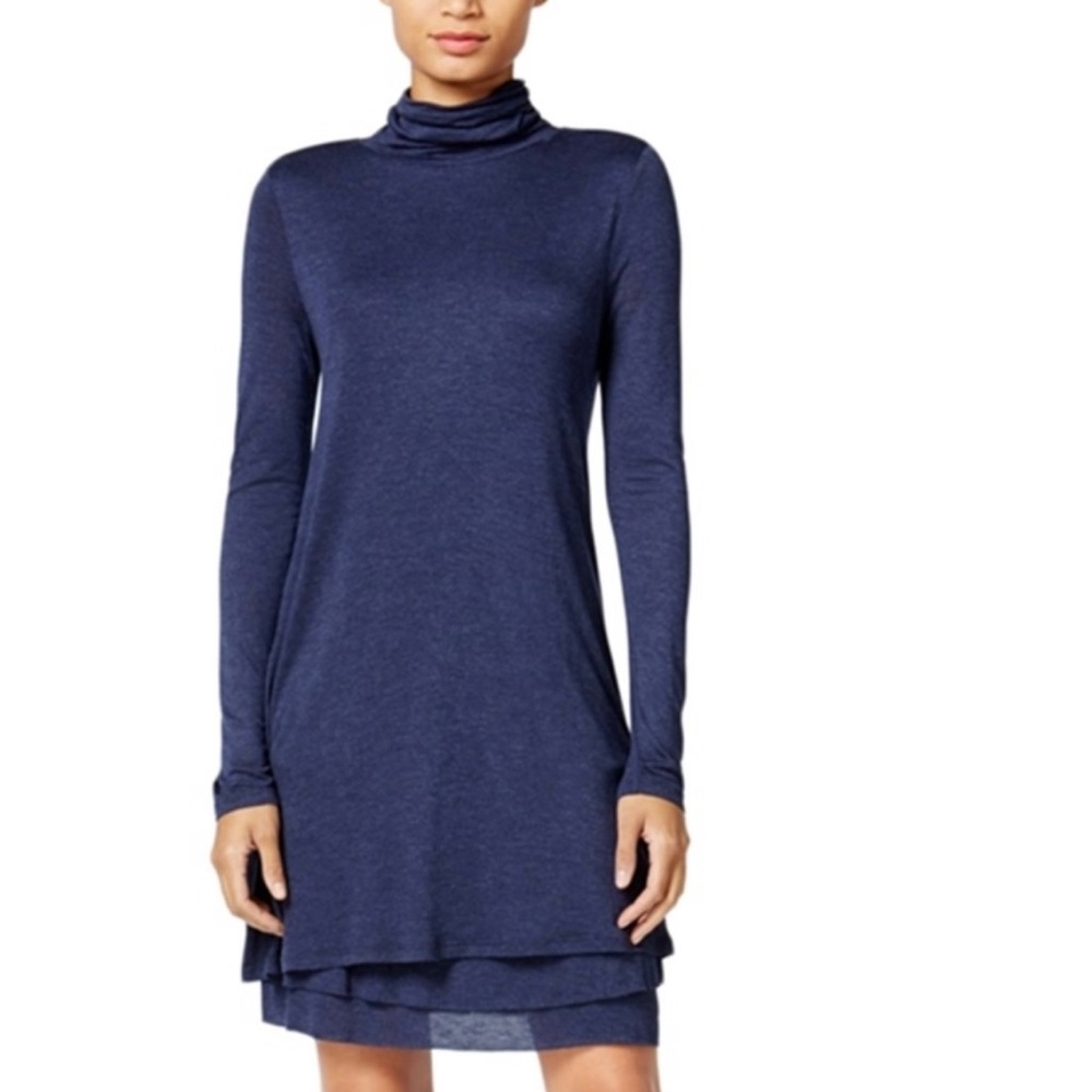 NWT Kensie Tiered Turtleneck A-Line Shirt Dress.  Blue XS
